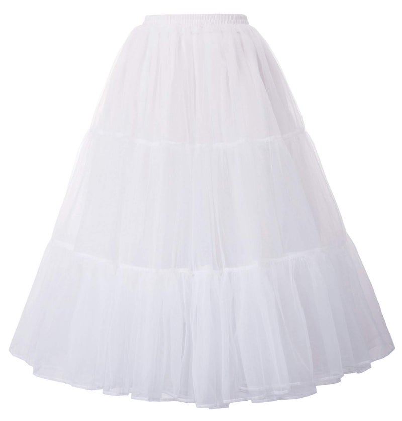 GRACE KARIN A Line Hoopless Crinoline Elastic waist Petticoat Slips(S,White#512) - Image 1